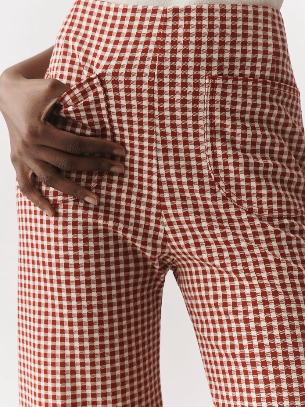 NWT Anthropologie Maeve the Colette Women's Red Gingham Ruffle Hem Pants Size 33 - Picture 3 of 9